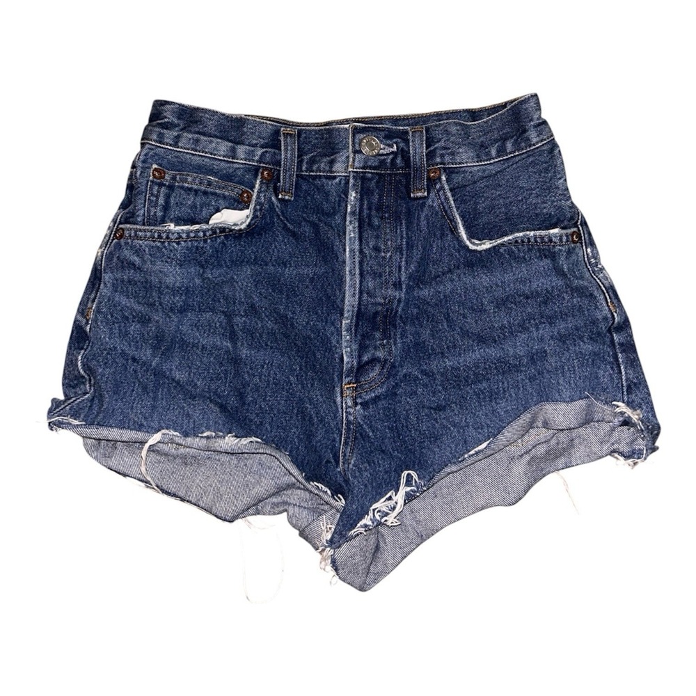 AGOLDE Denim Cutoff Shorts Womens 25 Blue High Rise Raw Hem Distressed Festival
